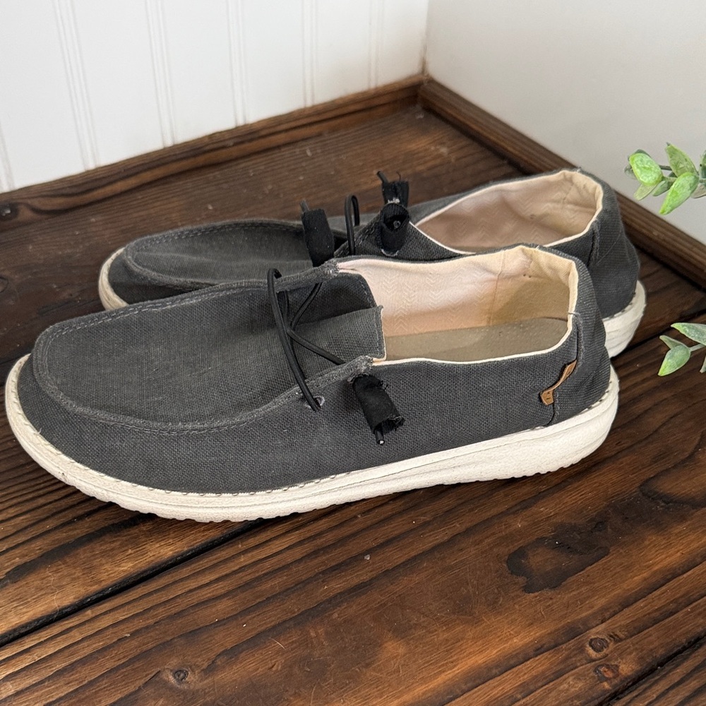 Hey Dude Wendy Chambray Off Black Slip On Loafers